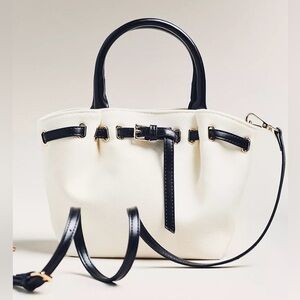Anthropologie Mini Canvas Belted Tote White Handbag